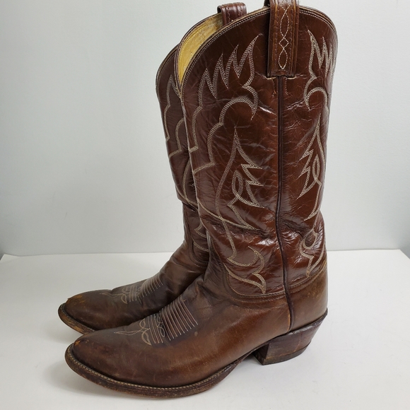Tony Lama Brown Leather Cowboy Boots - Picture 3 of 8